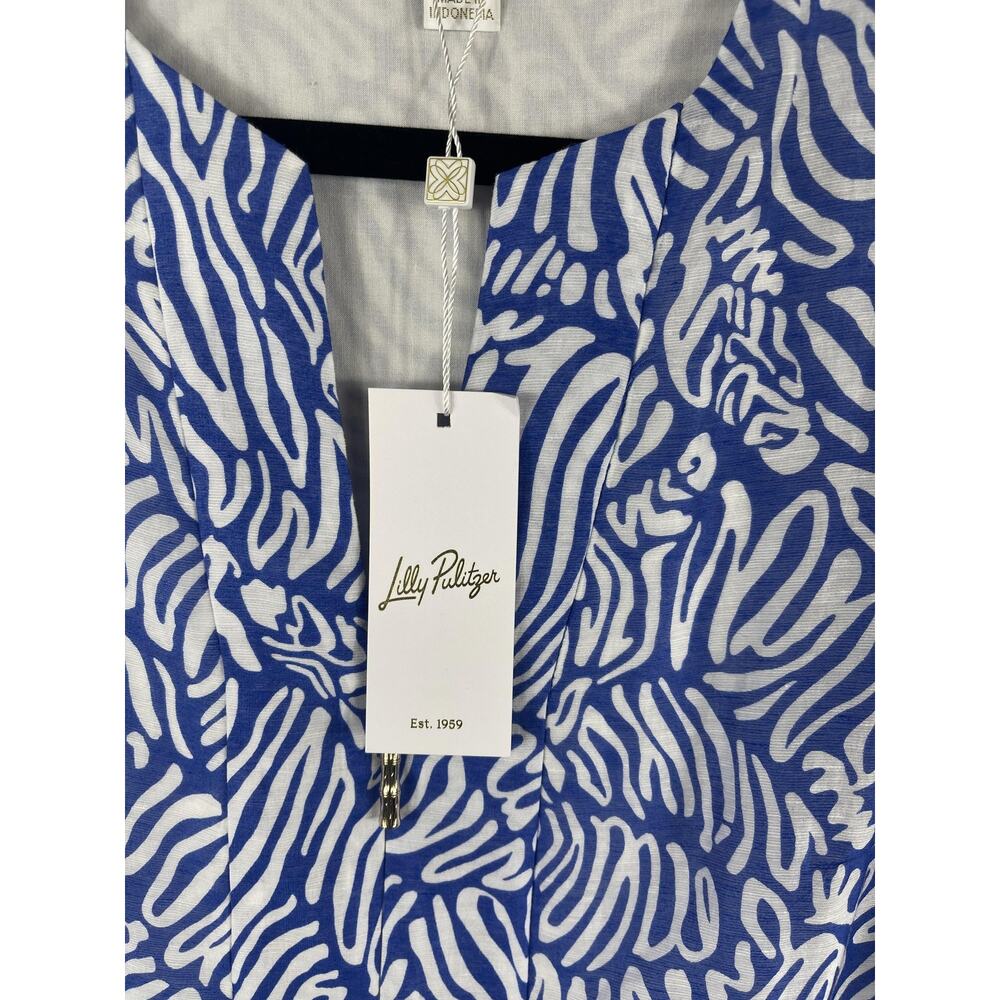 Lilly Pulitzer Laurilee Blouse Womens 6 Blue Animal Print Long Sleeve Zip Top - Picture 4 of 10